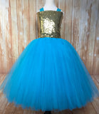 Turquoise & Gold Tutu, Girls Turquoise Gold Dress, Turquoise Flower Girl Dress - Little Ladybug Tutus