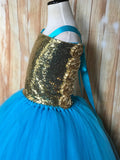 Turquoise & Gold Tutu, Girls Turquoise Gold Dress, Turquoise Flower Girl Dress - Little Ladybug Tutus