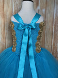 Turquoise & Gold Tutu, Girls Turquoise Gold Dress, Turquoise Flower Girl Dress - Little Ladybug Tutus
