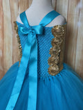 Turquoise & Gold Tutu, Girls Turquoise Gold Dress, Turquoise Flower Girl Dress - Little Ladybug Tutus