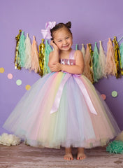 Pastel Rainbow Tutu Dress, Easter Tutu, Girls Easter Tulle Dress - Little Ladybug Tutus