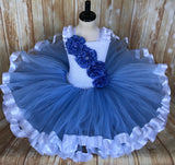 Blue and White Ribbon Trim Tutu, Blue Tutu Dress - Little Ladybug Tutus