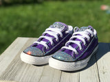 Purple Touch of Bling Low Top Converse Sneakers, Infants and Toddler Shoe Size 4-9 (Hard Sole)