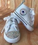 Blinged White Converse Sneakers, Infants and Toddler Size 1-3