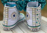 Frozen Elsa Blinged Converse, Infants and Toddler Shoe Size 2-9 (Hard Sole)