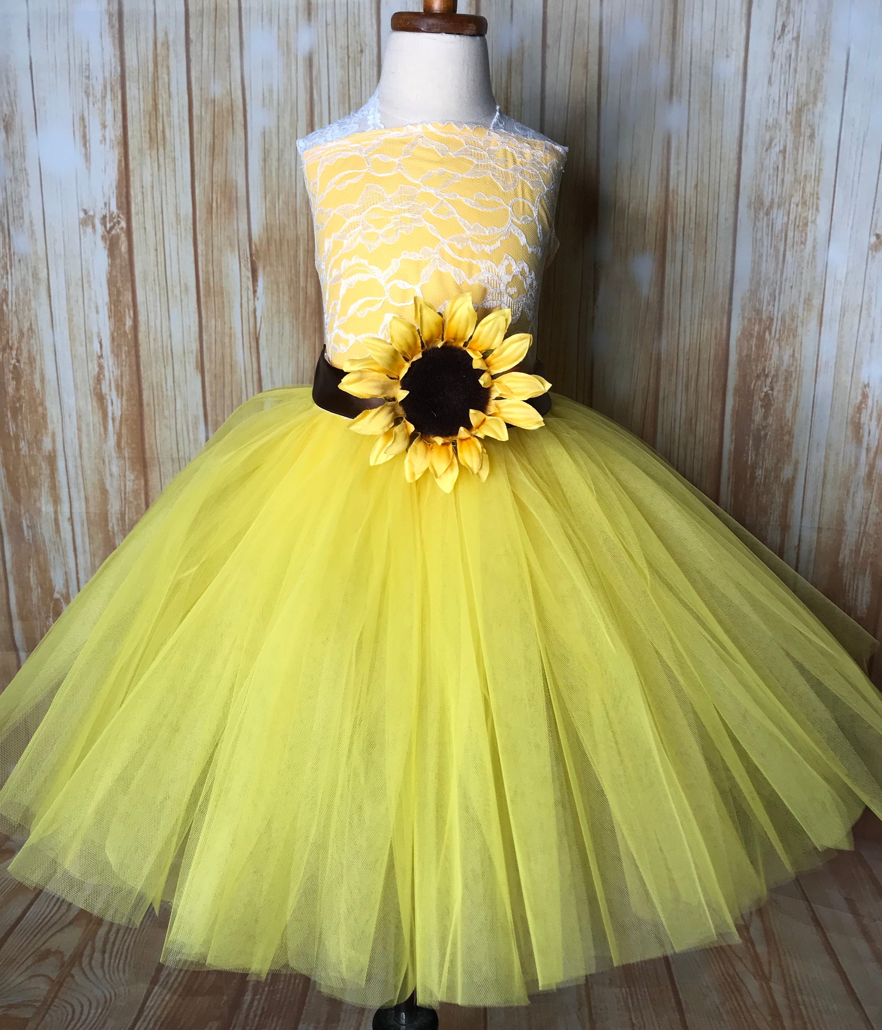 sunflower tutu dress, sunflower flower girl dress | little ladybug