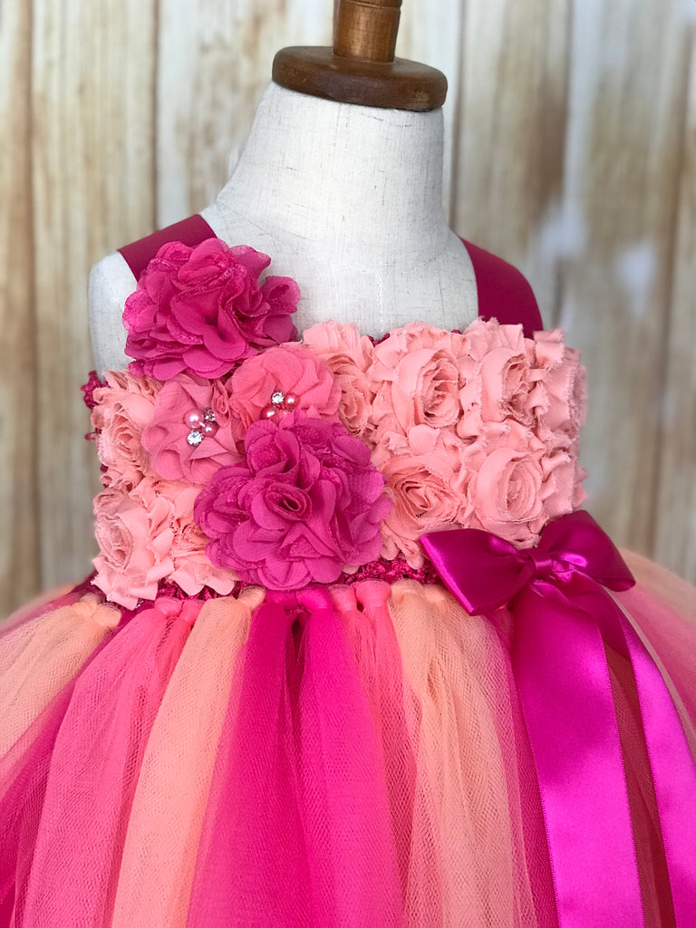 Fuchsia, Peach & Coral Tutu, Fuchsia Flower Girl Dress, Hot Pink Tutu Dress