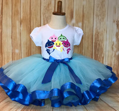 Baby Shark Tutu Set, Blue Baby Shark Birthday Outfit, Baby Shark Birthday, Baby Shark Party