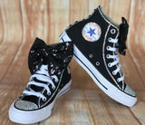 Black and White Blinged Custom Converse, Little Kids Shoe Size 10-2