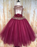 Burgundy and Champagne Tutu Dress, Burgundy Wine Flower Girls Dress, Fall Wedding Flower Girl - Little Ladybug Tutus