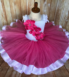 Pink and White Ribbon Trim Tutu, Pink Tutu Dress - Little Ladybug Tutus