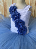 Blue and White Ribbon Trim Tutu, Blue Tutu Dress - Little Ladybug Tutus