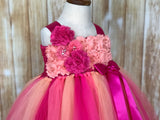 Fuchsia, Peach & Coral Tutu, Fuchsia Flower Girl Dress, Hot Pink Tutu Dress