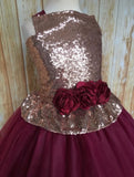 Burgundy and Champagne Tutu Dress, Burgundy Wine Flower Girls Dress, Fall Wedding Flower Girl - Little Ladybug Tutus