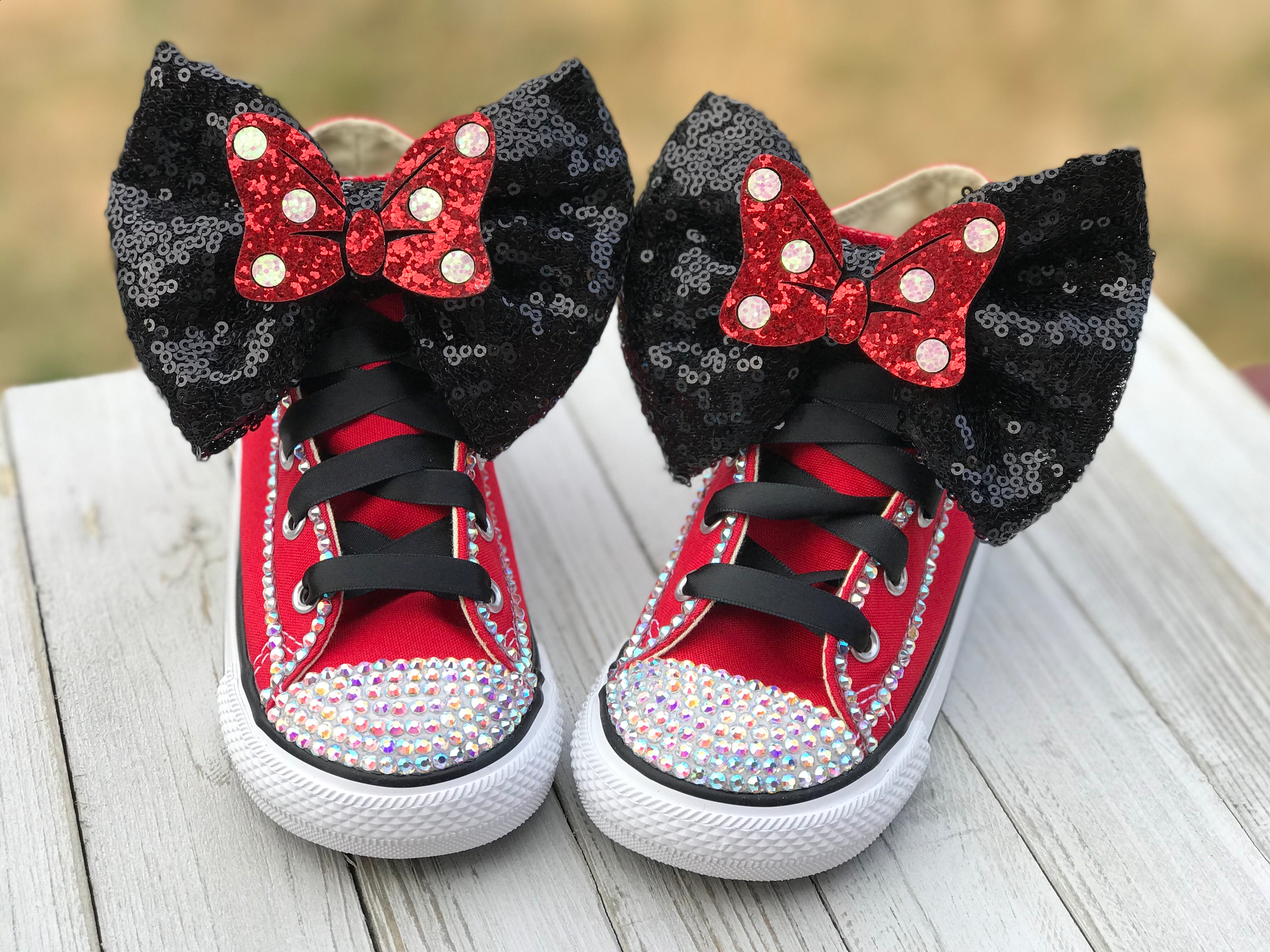 Minnie Mouse Blinged Converse Shoes, Kids Sneaker Size 10-3 Little Tutus