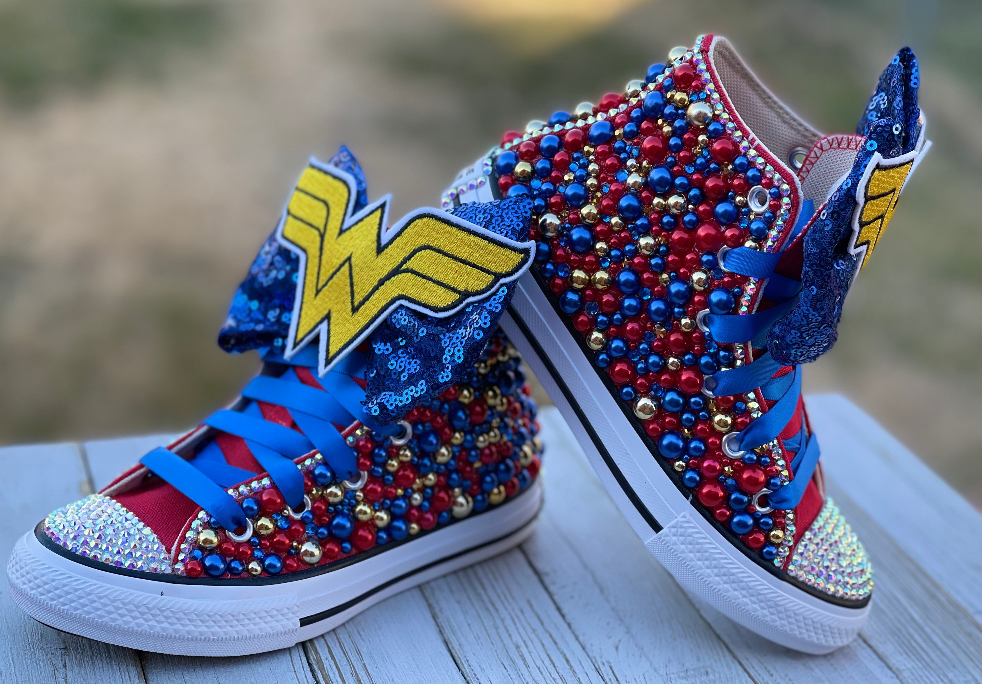 Girls Blinged Wonder Woman Converse Sneakers