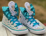 Frozen Elsa Blinged Converse, Infants and Toddler Shoe Size 2-9 (Hard Sole)
