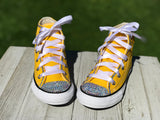 Yellow Blinged Converse Sneakers, Infants and Toddler Shoe Size 2-9 (Hard Sole)