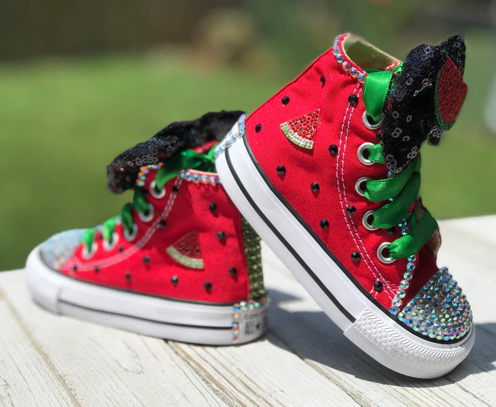 Watermelon Blinged Converse, Big Kids Shoe Size 3-6