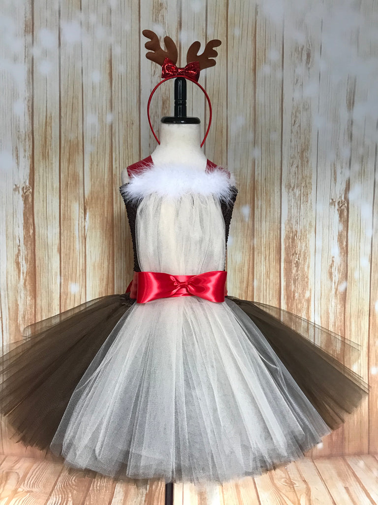 Christmas Tutu, Christmas Reindeer Tutu Dress, Christmas Pageant Tutu, Girls Reindeer Tutu