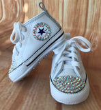 Blinged White Converse Sneakers, Infants and Toddler Size 1-3