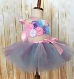 First Birthday Smash Cake Tutu Set, Lavender Pink and Aqua Smash Cake Tutu Outfit