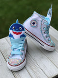 Baby Shark Converse Sneakers, Little Kids Shoe Size 10-2, Blue Baby Shark