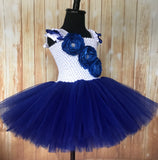 Royal Blue and White Ribbon Trimmed Tutu, Blue Tutu Dress - Little Ladybug Tutus