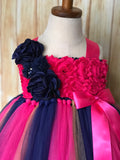 Navy & Fuchsia Flower Girl Dress,  Navy & Fuchsia Flower Girl Dress