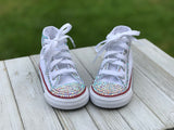 White Converse Bling Sneakers, Infants and Toddler Shoe Size 2-9 (Hard Sole)