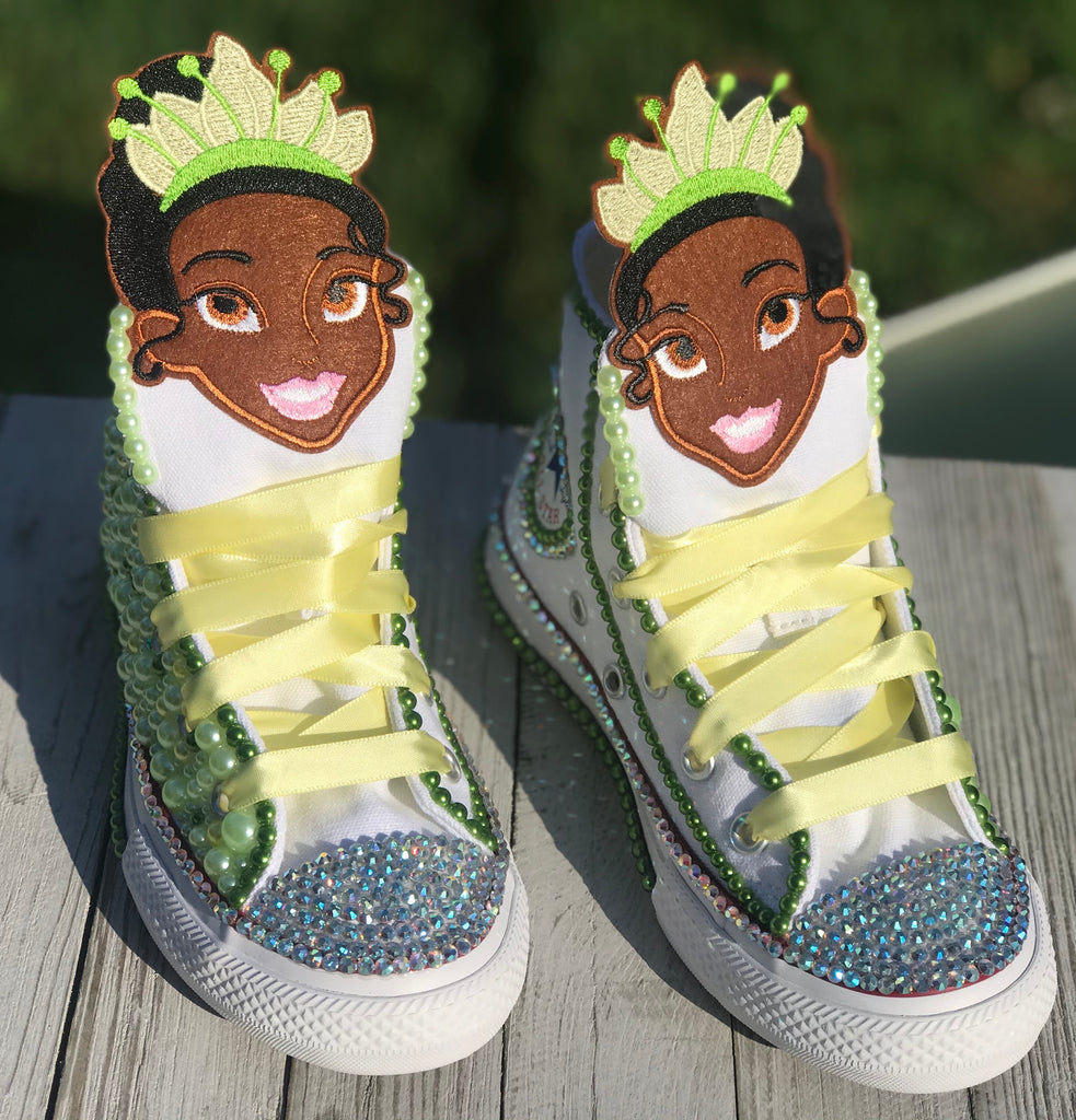 Princess Tiana Custom Converse, Kids Shoe Size 10-3