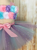 First Birthday Smash Cake Tutu Set, Lavender Pink and Aqua Smash Cake Tutu Outfit
