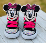 Minnie Mouse Blinged Converse, Infants and Toddler Shoe Size 2-9 (Hard Sole)