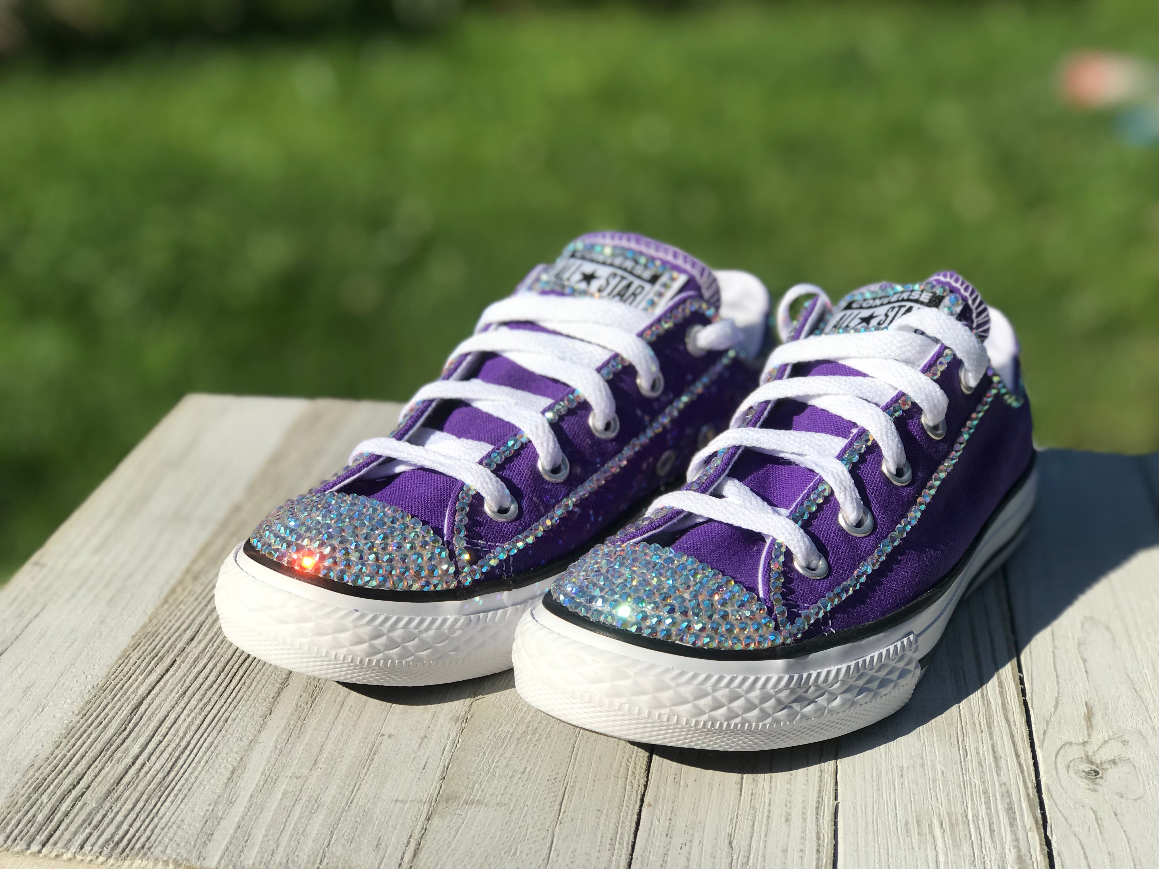 Purple Touch of Bling Low Top Converse Sneakers, Little Kids Shoe Size 10-3
