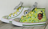 Princess Tiana Blinged Converse Sneakers, Infants and Toddler Shoe Size 2-9 (Hard Sole)
