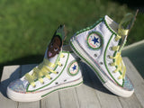 Princess Tiana Blinged Converse Sneakers, Infants and Toddler Shoe Size 2-9 (Hard Sole)