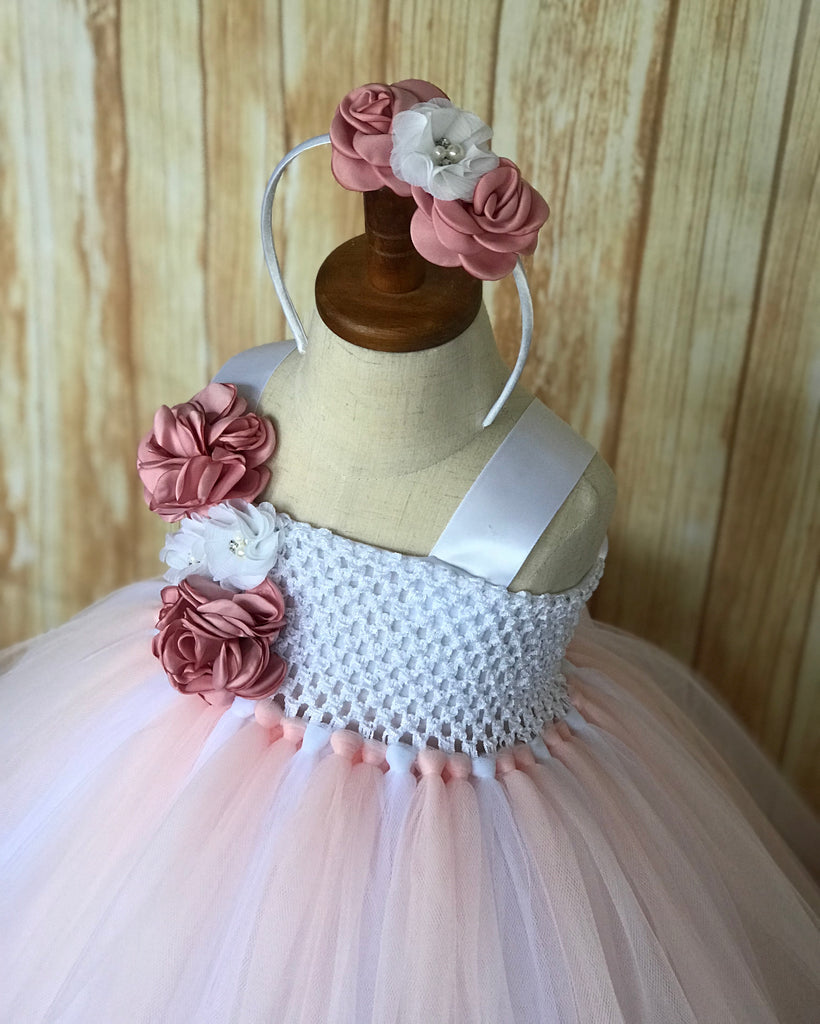 Blush Flower Girl Dress,  Blush and White Flower Girl Dress