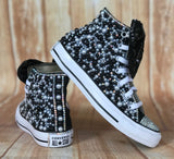 Black and White Blinged Converse, Big Kids Shoe Size 3-6