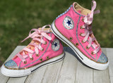 Pink Blue Yellow Blinged Converse Sneakers, Little Kids Shoe Size 11-3