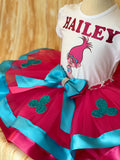 Trolls Poppy Birthday Tutu Outfit includes shirt, tutu skirt and hairbow
