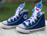 Baby Shark Blue Converse, Infants and Toddler Shoe Size 2-10 (Hard Sole), Blue Baby Shark