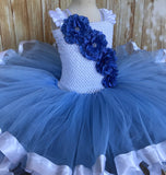 Blue and White Ribbon Trim Tutu, Blue Tutu Dress - Little Ladybug Tutus