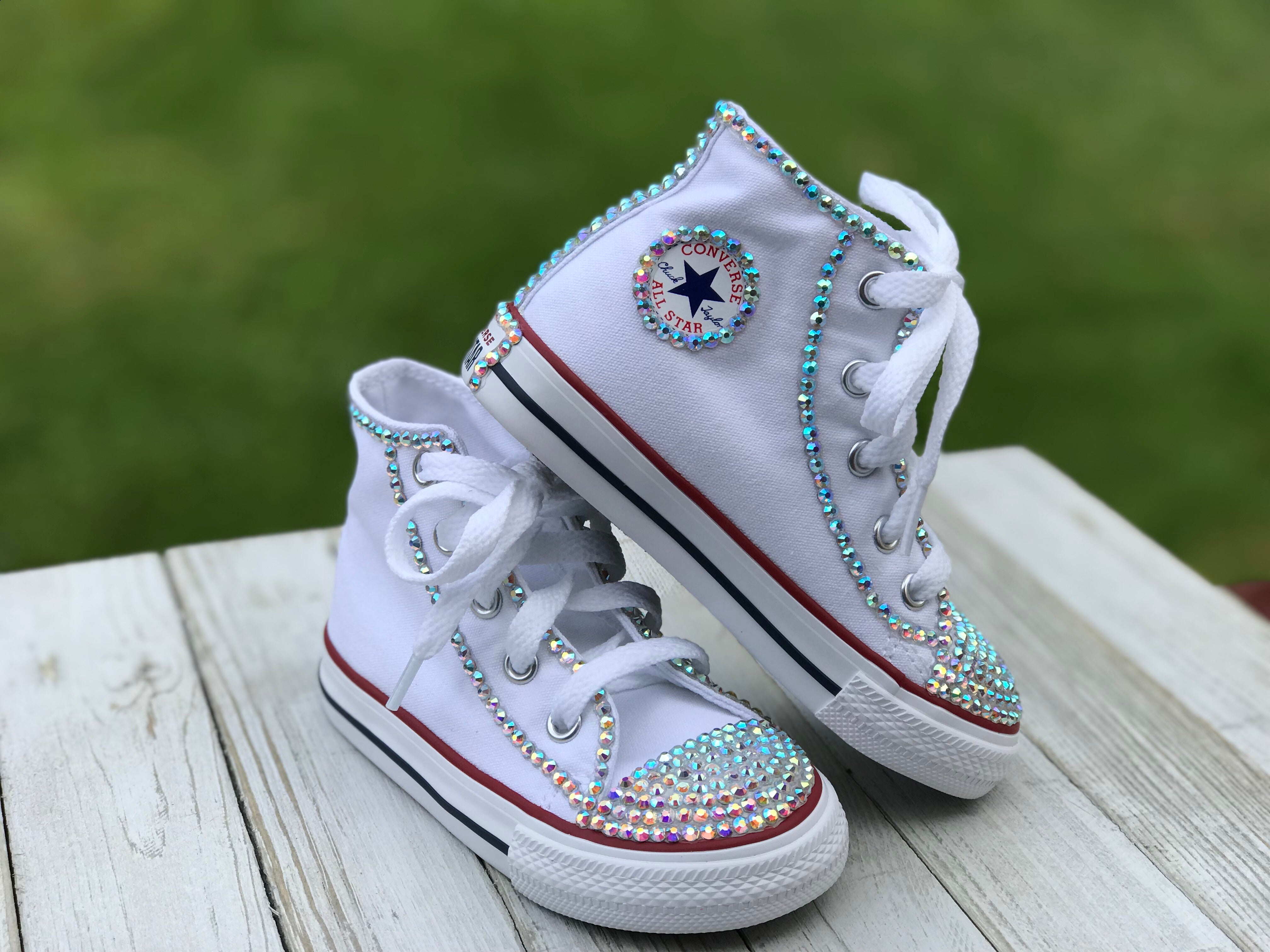 toeter Pessimist uniek White Bling Converse Sneakers, Little Kids Shoe Size 10-2 | Little Ladybug  Tutus
