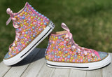 Pink Blue Yellow Blinged Converse Sneakers, Little Kids Shoe Size 11-3