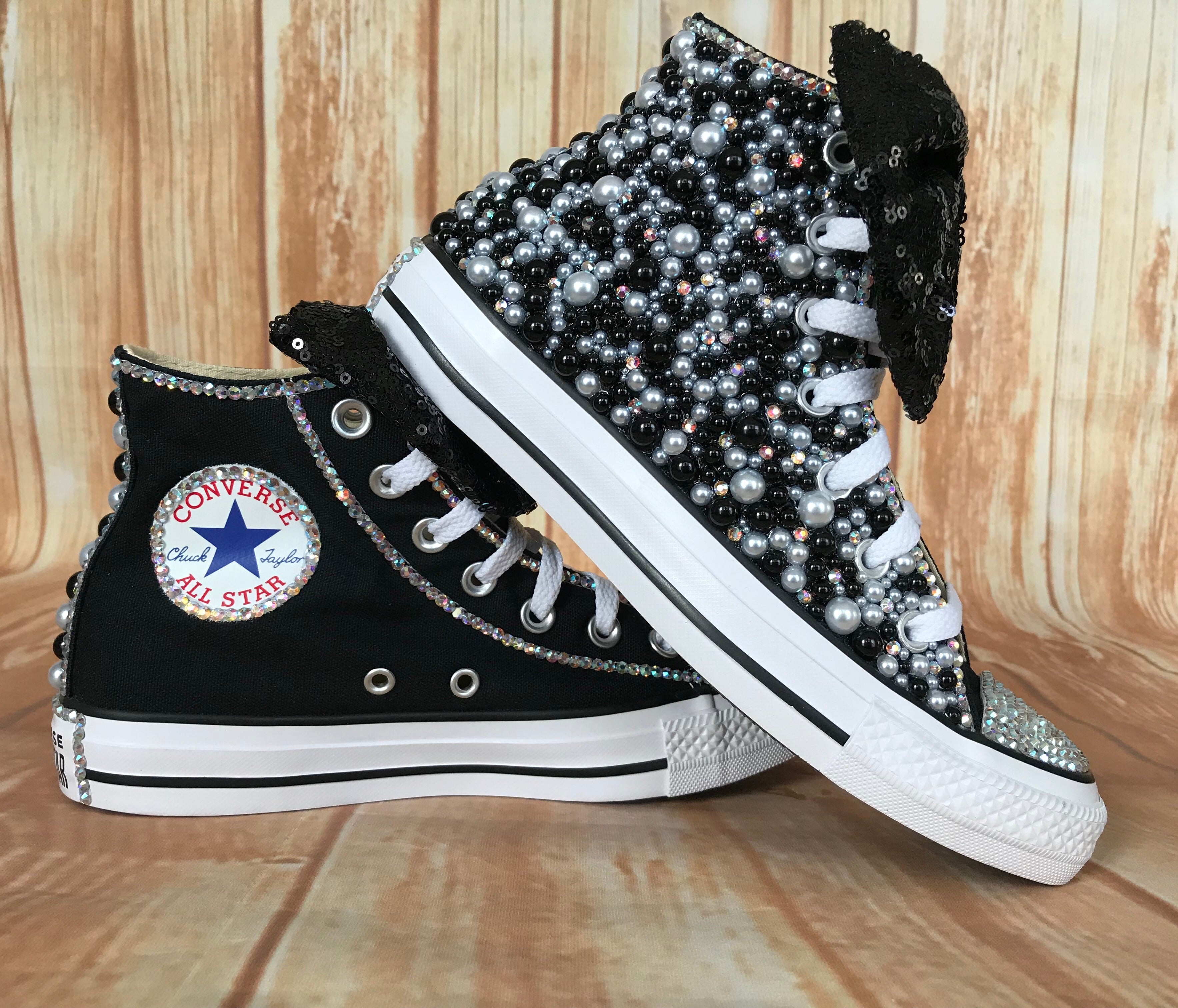 Converse Sneakers Girls Black Converse High Tops Girls Blinged