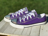 Purple Touch of Bling Low Top Converse Sneakers, Little Kids Shoe Size 10-3