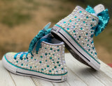 Frozen Elsa Blinged Converse, Infants and Toddler Shoe Size 2-9 (Hard Sole)