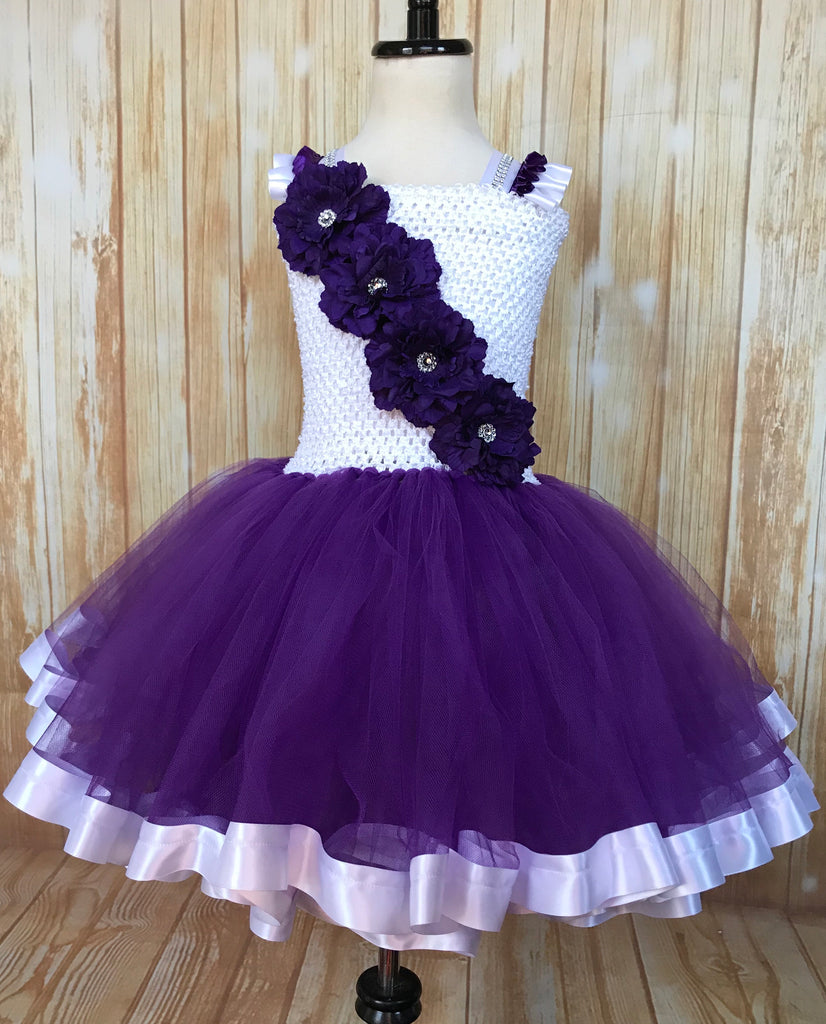 Purple and White Ribbon Trim Tutu, Purple Tutu Dress