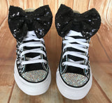 Black and White Blinged Custom Converse, Little Kids Shoe Size 10-2