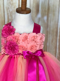 Fuchsia, Peach & Coral Tutu, Fuchsia Flower Girl Dress, Hot Pink Tutu Dress